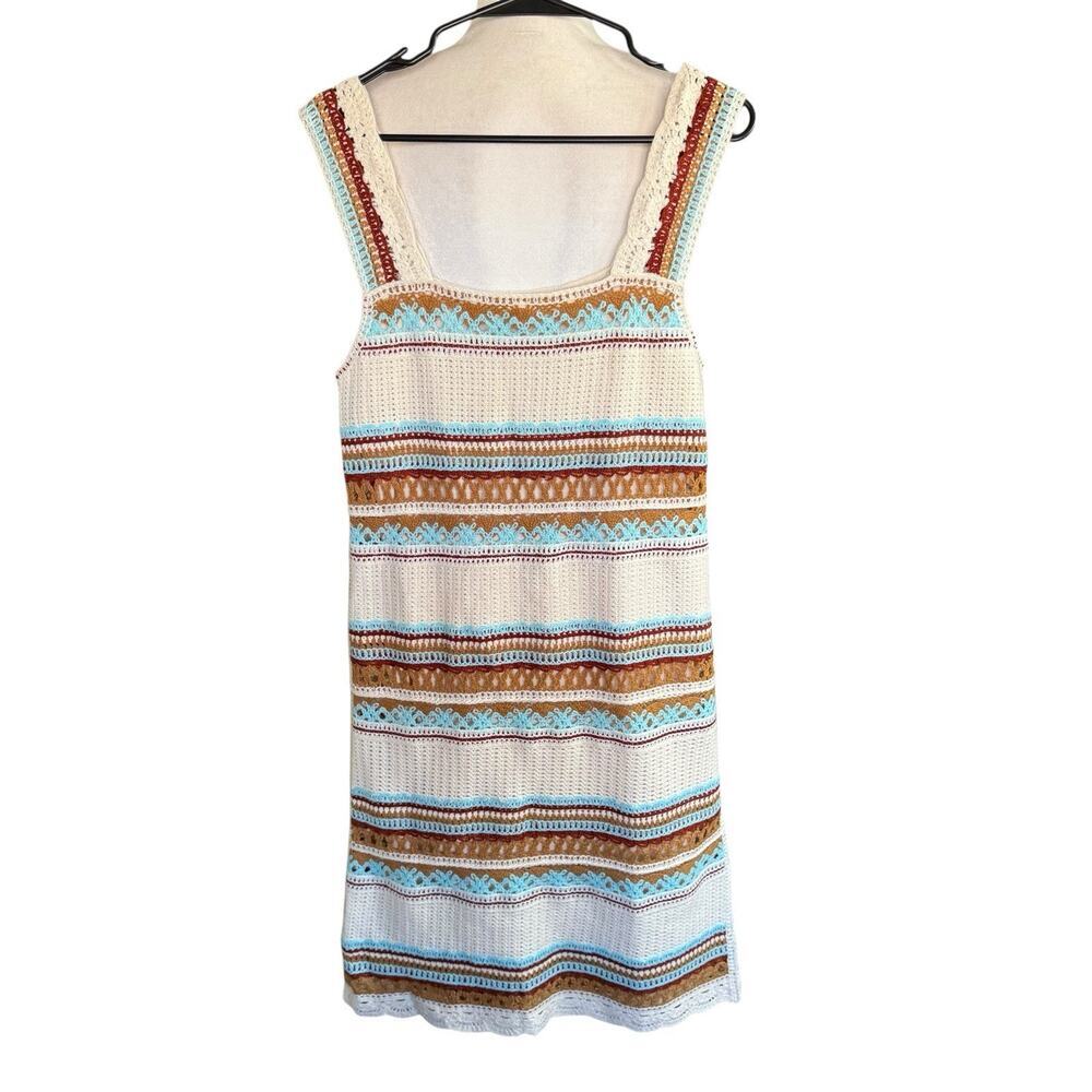 Anthropologie Kings Road Crochet Shift Dress Small Brown Boho Bohemian